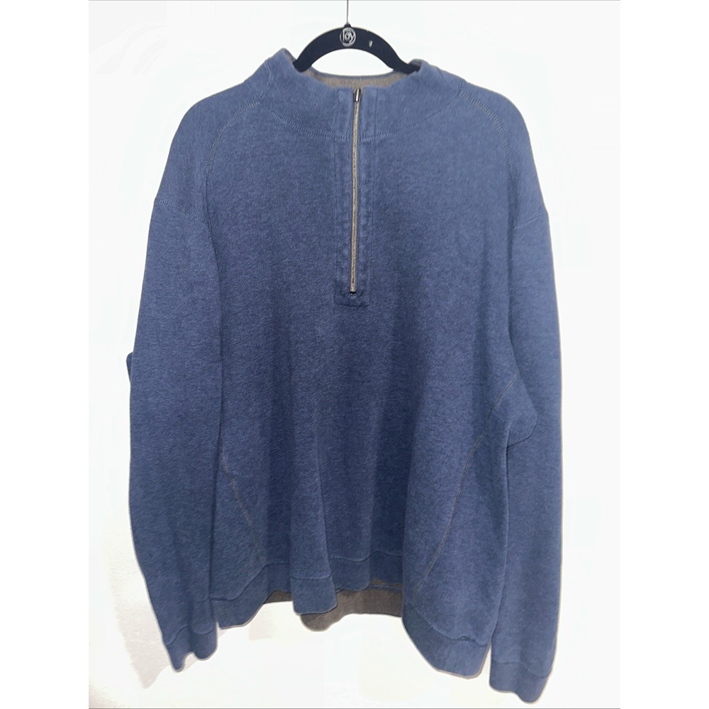 Tommy Bahama Blue Brown Reversible Sweater 1/4 Zip 100% Cotton Size Xl